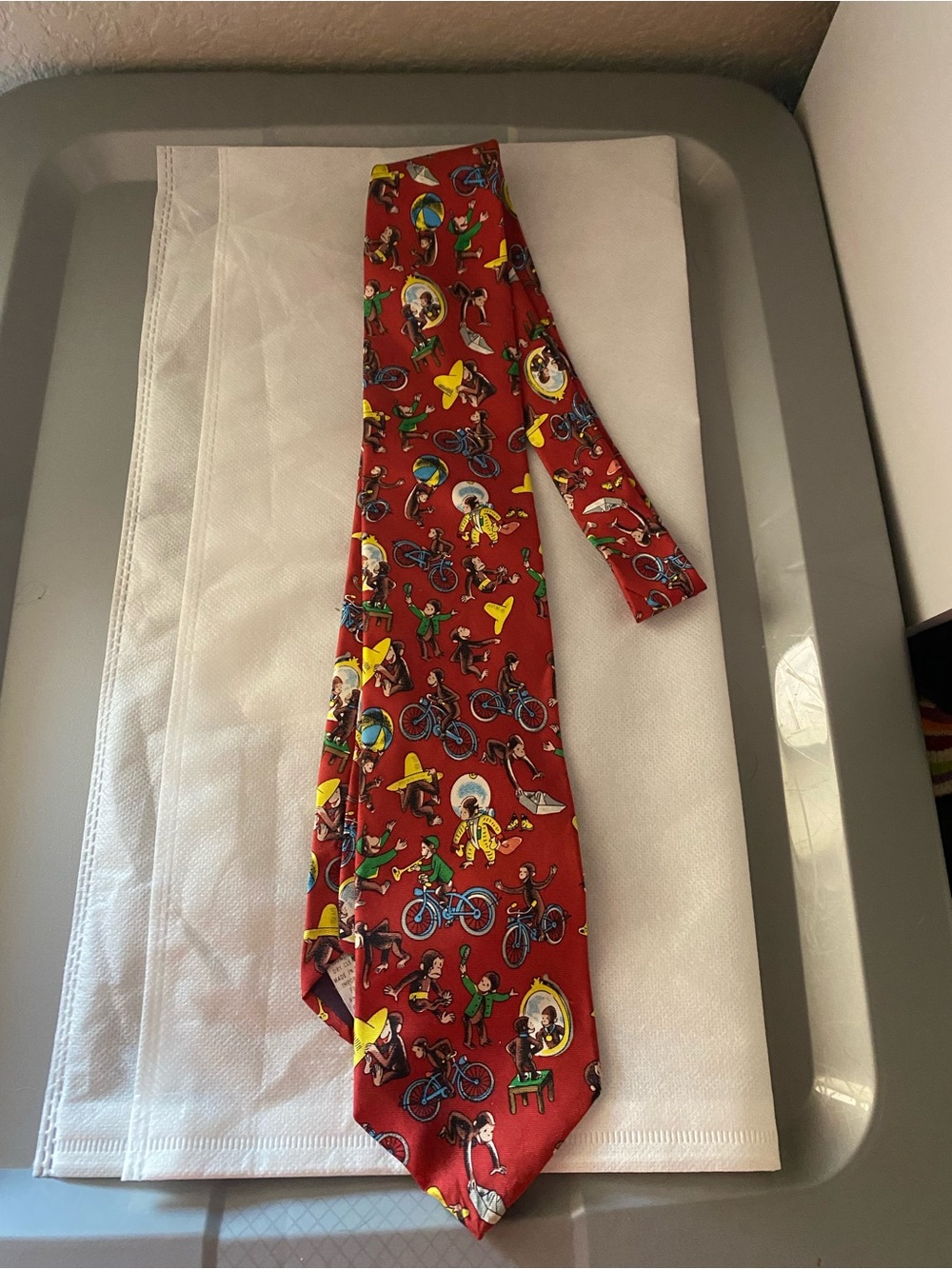 Vintage Tie Curious George Monkey Red 100 Silk RM Style 1996